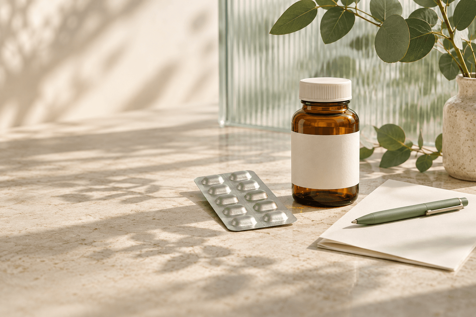 Illustrative medicine supplies in morning light